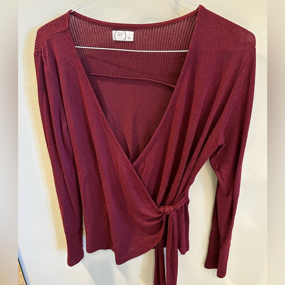 24/7 Maurices Ladies Sweater Ties at Waist Burgundy